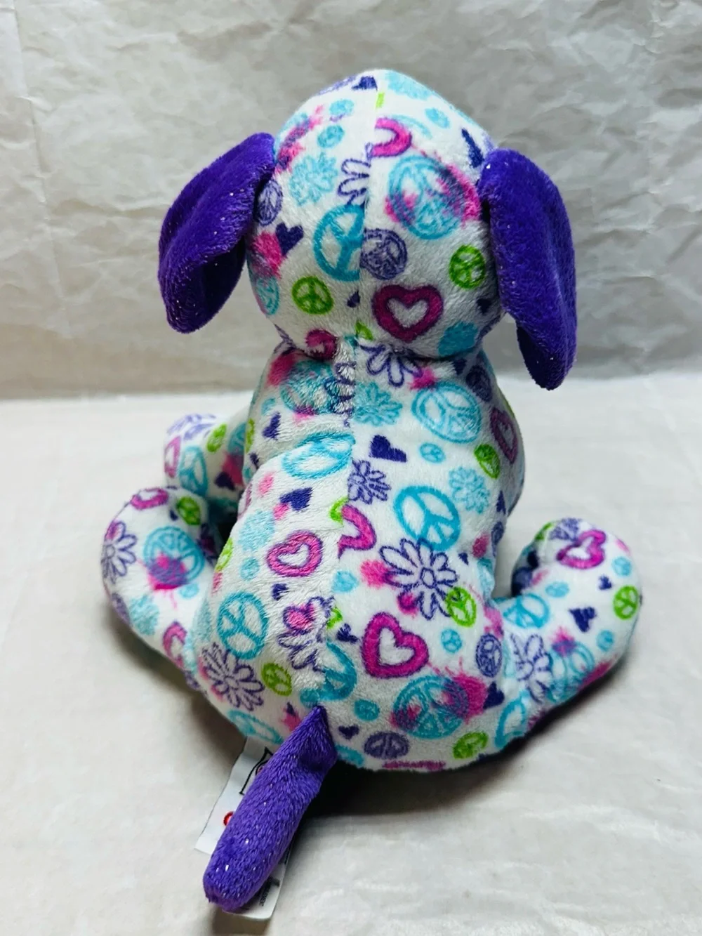 WEBKINZ GANZ Plush Puppy Toy - Purple & Multicolor Peace Signs
